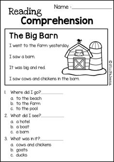 the big barn worksheet with answers for reading and listening to children's books