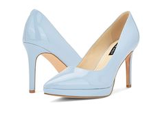 Nine West Shelbe 3 - Women's Shoes : Baby Blue Patent : Sleek and simple, the Nine West Shelbe 3 Heels are something that every woman needs in her party wardrobe. Faux leather upper. Man-made lining. Comfort padded insole. Easy slip-on construction. Pointed toe. High stiletto heel. Man-made outsole. Imported. Measurements: Heel Height: 3.54 in. Platform Height: 0.63 in. Weight of footwear is based on a single item, not a pair. Sleek Fitted Open Toe Court Shoes, Fitted Platform Court Shoes With High Heel, Fitted Platform Court Shoes For Formal Occasions, Fitted Formal Court Shoes With Platform, Fitted Heels With Round Toe For Office, Sleek Spring Fitted Heels, Fitted Platform High Heel Court Shoes, Fitted Patent Leather Heels With Round Toe, Slip-on Fitted Heels For Party