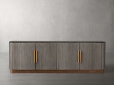 the sideboard is made out of wood and has two brass handles on each side