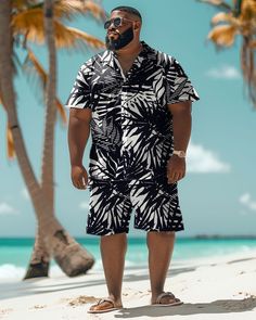 This Hawaiian Shirt Shorts Set is suitable for all kinds of casual occasions, such as vacations, beach parties, summer picnics and so on. You can pair it with a pair of sandals or sneakers for a trendy look. Whether you are on vacation or in daily life, this set will bring you a comfortable and stylish wearing experience. Casual suit: Casual men's short-sleeved shirt suit focuses more on comfort and leisure. It usually consists of a light, short-sleeved shirt worn with jeans or slacks. This set is suitable for everyday casual events, parties or vacations.Sports Suit: Sports men's short sleeve shirt suit suitable for sports or outdoor activities. It is usually made of moisture-wicking and breathable fabric, providing a comfortable wearing experience. This set is suitable for fitness, runnin Black Casual Swimwear For Vacation, Casual Black Swimwear For Vacation, Hawaiian Style Swimwear For Summer Outings, Hawaiian Summer Swimwear, Black Beachy Swimwear For Summer, Casual Hawaiian Shirt With Relaxed Fit For Beach Party, Casual Hawaiian Shirt For Beach Party, Relaxed Fit, Black Summer Hawaiian Shirt With Short Sleeves, Casual Black Swimwear For Beach