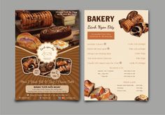 two menus for bakery with bread and pastries