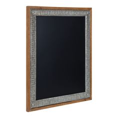 a wooden framed chalkboard with metal trim around the edges on an isolated white background