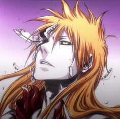 an anime character with long blonde hair and piercings on his ears, holding a knife