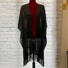 Beautiful Design, Sheer Light Material, Easy To Wear And Style, Never Worn!! Black Open Front Kimono, Black Bohemian Summer Kimono, Festival Black Shawl Kimono, Black Flowy Bohemian Kimono, Sheer Black Cardigan, Beautiful Design, Top Blouse, Brand New, Womens Tops