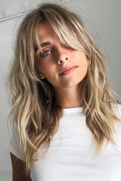 French Hairstyles, Long Fringe Hairstyles, Layered Hairstyles, Haircut Styles, Wavy Hairstyles, Frontal Hairstyles, Watercolor Ideas, Side Bangs