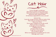 a poem with two cats on it and the words cat hair written in red ink