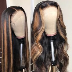 Honey Blonde Highlights On Black Human Hair Lace Frontal Wigs For Women Hair Colorful, Brazilian Straight Human Hair, Highlight Color, Medium Bob, Long Hairstyle, Ombré Hair, Human Virgin Hair, Fresh Summer, Zac Efron