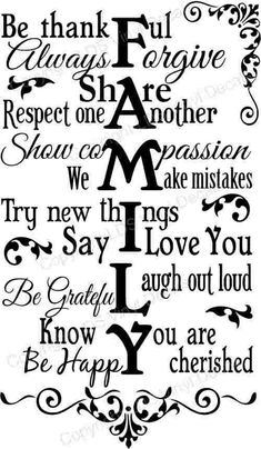 a black and white print with the words family