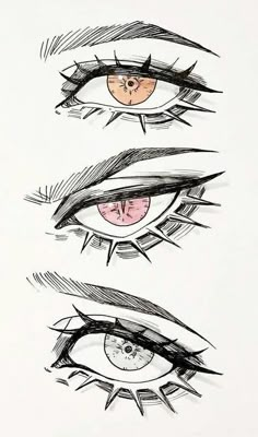 three different types of eyes drawn in pencil