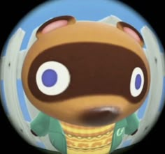 an animal crossing character is shown in the background, and it appears to be looking at something