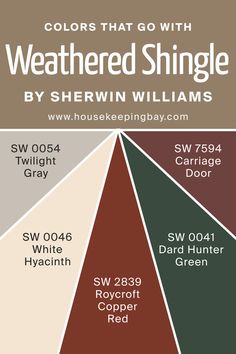 Colors That Go With Weathered Shingle SW 2841 Dard Hunter Green, White Hyacinth, Wooden Countertops, Carriage Doors, Shingle Exterior, Door Paint Colors, House Color Palettes, Exterior Paint Color, Decor 2024