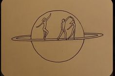 a drawing of two people standing on top of a circle