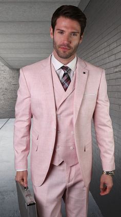 Gatsby Men, Black And Red Suit, Pink Tuxedo, Khaki Suits, Black Pinstripe Suit, Grey Pinstripe Suit, Sharkskin Suit, Homecoming Suits, Grey Overcoat