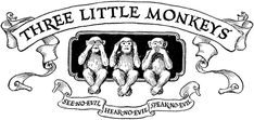 three little monkeys sitting on top of each other in front of a banner with the words,