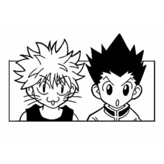 two cartoon characters with black and white hair, one is looking at the other's face