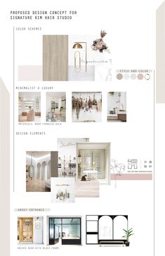 the interior design concept board is shown