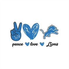 the detroit lions love peace love lions decal is shown in blue and black on a white background