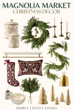 christmas decorations and candles are featured in this holiday advertment for the magnolia market