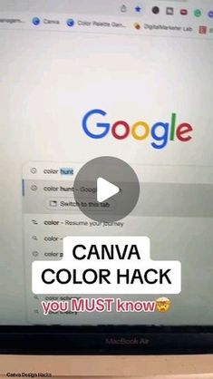 a computer screen with the words canva color hack you must know