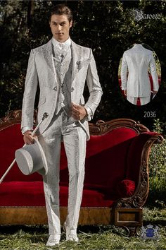 Vintage Wedding Suits, White Lace Scarf, Prince Costume, Pearl Gray, Wedding Outfit Men