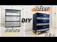 before and after photos of an old dresser turned into a diy storage unit with drawers