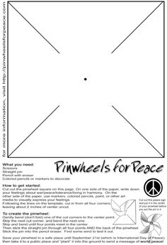 the back cover of an article about pinwheels for peace, which is in black and white