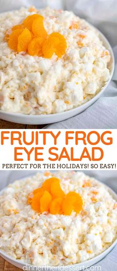 fruity frog eye salad recipe with oranges and yogurt in the middle