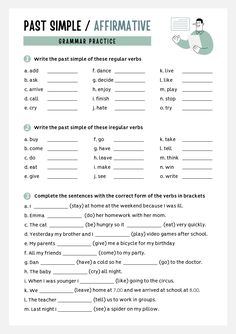 the past simple affirmative worksheet is shown in this printable version