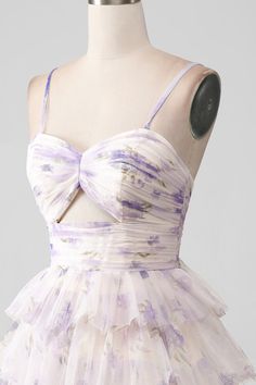 Lavender Flower A Line Spaghetti Straps Tiered Pleated Short Homecoming Dress Dresses For A Wedding Guest, Spring Fling Dresses, Dresses For Hoco, Winter Semi Formal, Purple Prom Dress Short, Chiffon Outfit, Dresses For A Wedding, Black Lace Formal Dress, What I Deserve