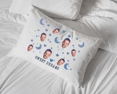 a pillow with an image of a man's face on it and the words sweet dreams