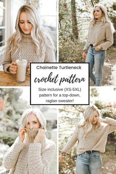 the crochet turtle neck sweater pattern is available in sizes ranging from medium to large