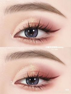 Korean Wedding Eye Makeup, Brown Makeup Ideas Eyeshadows, Asian Wedding Eye Makeup, Shiny Nose Makeup, Prom Korean Makeup, Prom Makeup Douyin, Cute Makeup For Prom, Subtle Douyin Makeup, Soft Pastel Makeup Looks