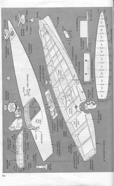 the plans for a model airplane are shown in black and white