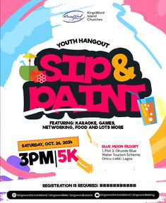 the poster for youth hangout sip and paint