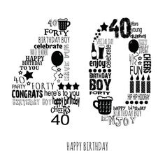 the number forty birthday card is made up of black and white typograms