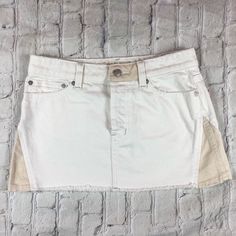 A White Color Mini-Skirt In Excellent White Cotton Mini Hem Skort, White Skirt With Frayed Hem For Spring, White Frayed Hem Skirt For Spring, White Cotton Cutoff Skirt, White Cotton Cutoff Mini Skirt, White Frayed Hem Mini Denim Skirt, White Denim Mini Skirt With Frayed Hem, White Mini Skirt With Frayed Hem For Summer, Fitted White Cutoff Mini Skirt