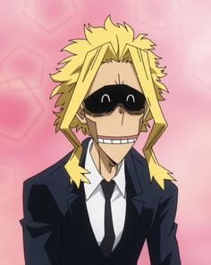 an anime character with blonde hair and sunglasses