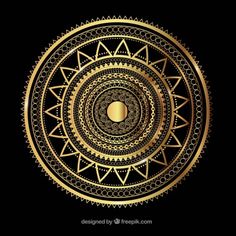 a golden circular design on a black background