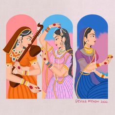 Devika Menon on Instagram: “Music, makeup and wine… just another Friday night in 💅🏽🍷💋 • ••• • • • • #illustrationdaily #artistsofcolor #illustragram #southasianart…” Modern Woman Illustration, Two Paintings Together On Wall, Best Canvas Paintings, Indian Art Illustration, Music Makeup, Modern Indian Art, Women Illustration, Indian Illustration