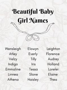 the beautiful baby girl names are shown in this printable poster, which is also available for