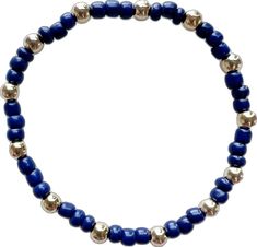 a blue beaded bracelet with silver beads