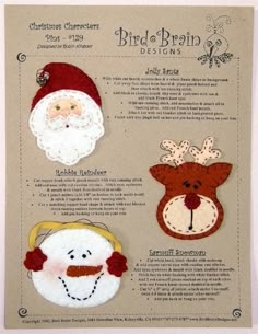 three felt christmas ornaments with santa claus, reindeer and snowman on the front side