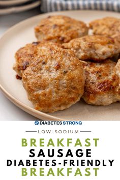 breakfast sausage patties on a plate with text overlay