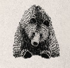 a black and white drawing of a bear