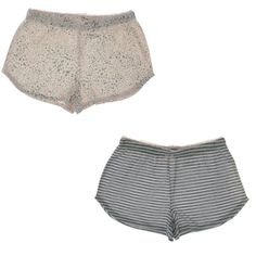 Marilyn Monroe's women's shorts are as comfortable as they are adorable. These machine washable, polyester and spandex blend shorts are lightweight and ultra soft. Made to fit most body types, these ladies shorts have a classic mid waist comfort cut. This two pack of pajama bottoms are detailed with a delicate lace trim and decrotive bow atop the stretchy elastic waist. Marilyn Monroe is a trusted brand and recognized for it's quality lounge wear. Size: XL.  Color: Gray.  Gender: female.  Age Gr Ladies Shorts, Lace Trim Shorts, Pink Cheetah, Pajama Bottoms, Women Lace, Grey Stripes, Marilyn Monroe, Body Types, Women's Shorts