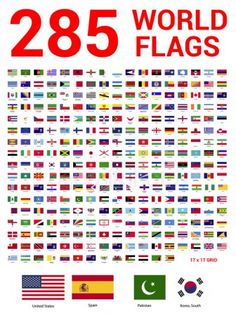 the world flags are shown in red and white