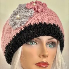 I Designed And Hand Knitted This Beanie, Hat, Slouch, Beret, Cap. Pale Pink With Black Bottom Trim. Right Side Of The Hat Has 2 Crochet Flowers With Pearl Beads In The Middle. Designed And Gand Knitted In California, Usa. See All Of My Original Designs, Four Seasons Trendy Fine Hand Knits Listed Under “ Hand Knits 2 Love” In My Boutique: Poshmark.Com/Closet/Soheyla Pink Knitted Hat One Size Fits Most, Knitted Pink Hat One Size Fits Most, Pink Knitted Hat, Pink Hand Knitted Crochet Hat One Size, Pink Knitted Hats, One Size Fits Most, Pink Knitted Hat One Size, Pink Knit Hat, One Size Fits Most, Pink Crochet Beanie One Size, One Size Pink Knit Hat