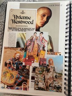 an open magazine with pictures of women in different outfits and accessories on it's cover