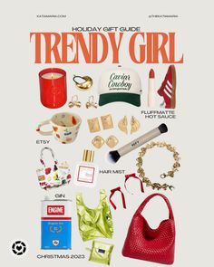 the holiday gift guide for trendy girl includes accessories, jewelry, and other items