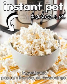 instant pot popcorn, popcorn recipe, how to make popcorn in the instant pot, easy instant pot popcorn recipe, snack recipes, low calorie snack ideas, easy snack ideas, easy popcorn recipe, best popcorn recipe, recipe for popcorn in the instant pot Instant Pot Popcorn, Homemade Popcorn, Popcorn Recipe, Best Instant Pot Recipe, Instant Pot Meals, Instant Pot Recipe, Popcorn Recipes, Quick Easy Snacks, Instant Pot Dinner